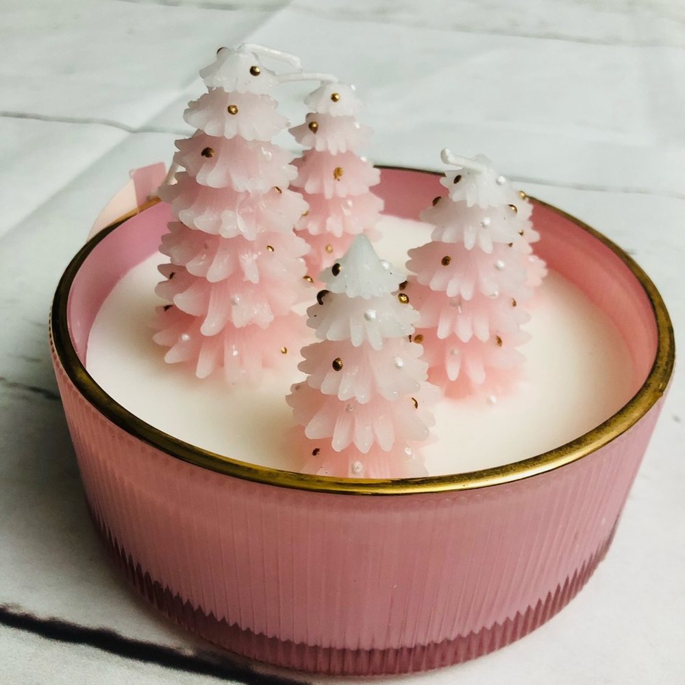 VIRAL Sincerely Jules Sparkling Forest Christmas Holiday Pink Tree Candle